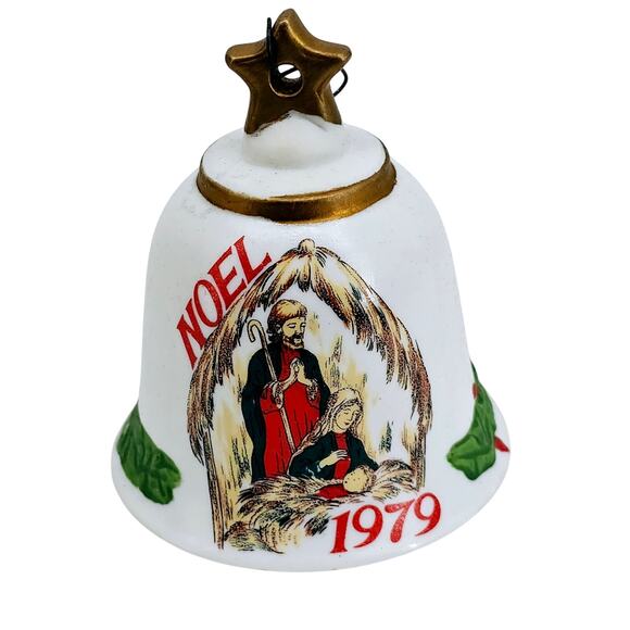 VINTAGE 70's PARMA NOEL NATIVITY MANGER BELL PORCELAIN CHRISTMAS ORNAMENT - Picture 1 of 8